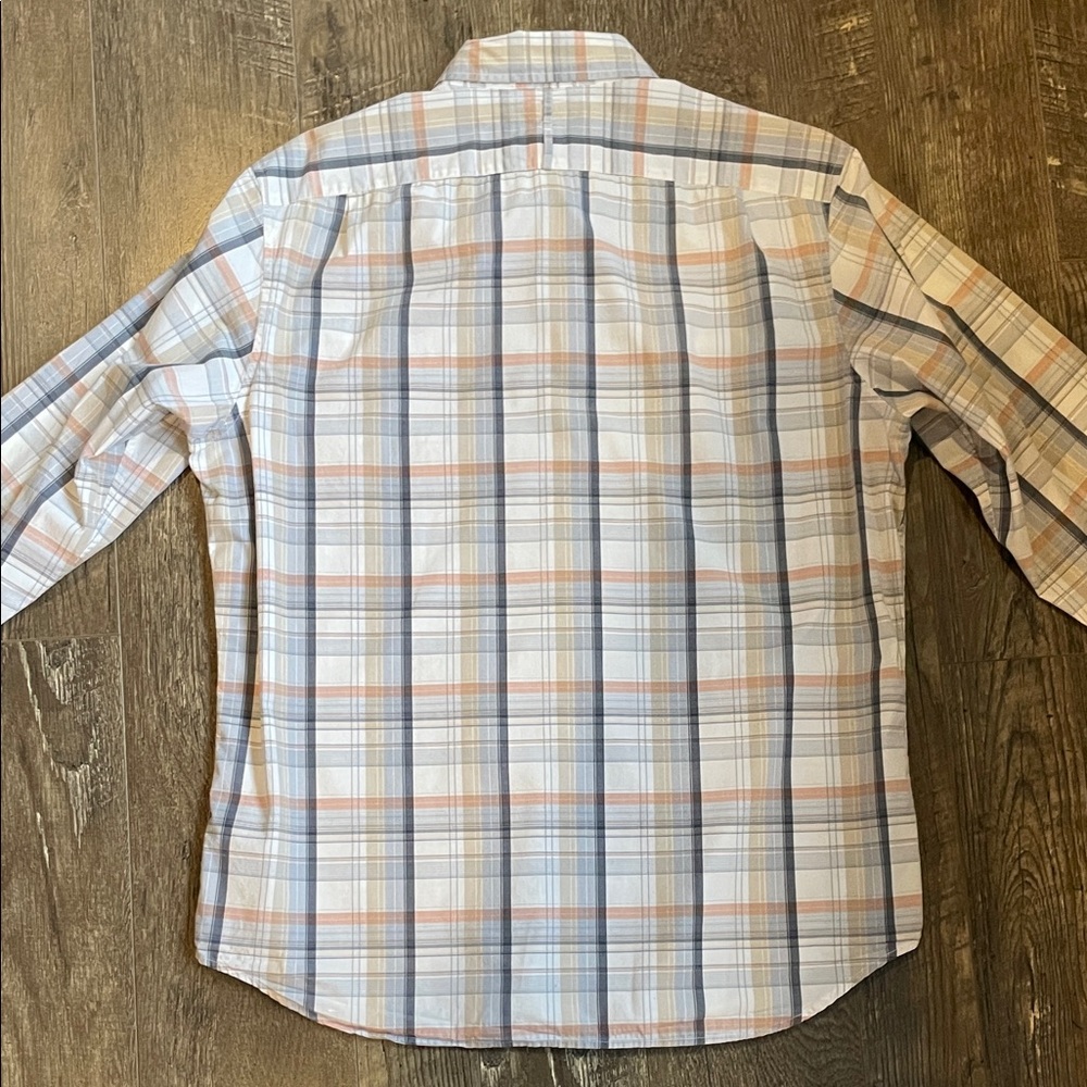 Banana Republic Men's Size Large Blue, Tan & White Plaid Button-Down Shirt - Picture 6 of 11